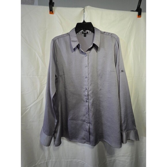 Express Tops - Express Women's Button Up Blouse Large Long Sleeve 100% Polyester Gray